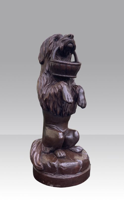Antique Life Size Black Forest Carved Model of a Dog.