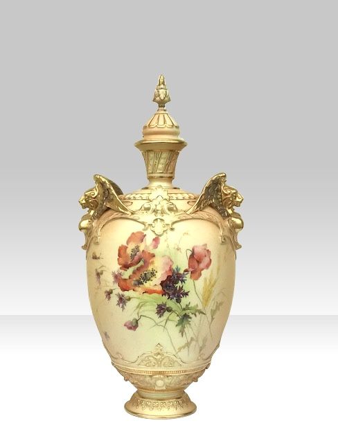 Large Royal Worcester Blush Ivory Vase and Cover.