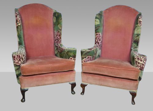 Pair of Antique Wing Back Armchairs