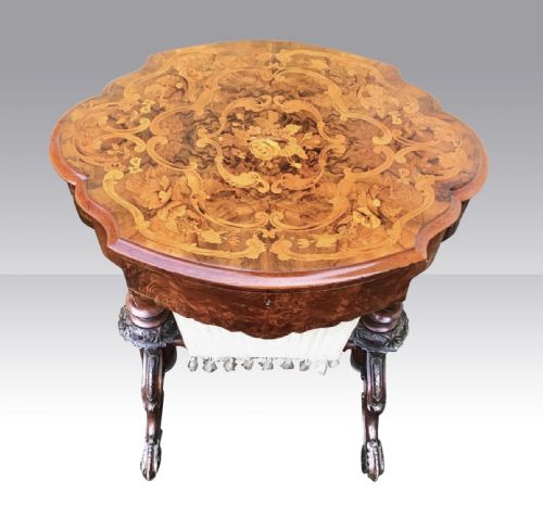 ANTIQUE BURR WALNUT OVAL SEWING WORK LAMP TABLE - ADDITIONAL PHOTO 2