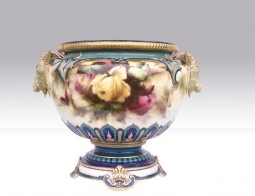Large Antique Royal Worcester Rose Jardiniere,bowl,vase by Lewis