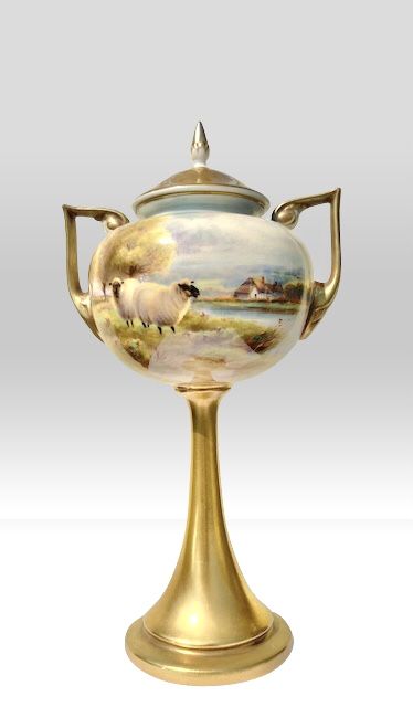 Antique Royal Worcester Vase,sheep by Harry Davis