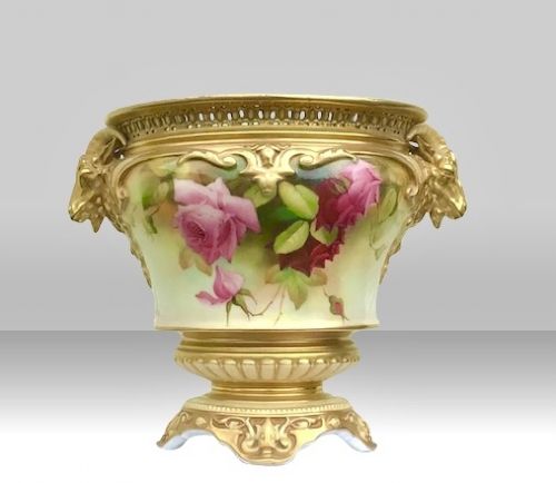 Antique Royal Worcester Roses Jardinere Vase