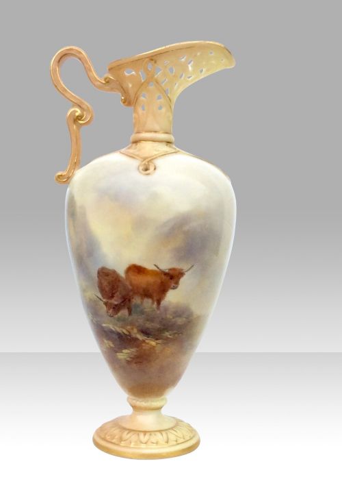 Antique Royal Worcester Harry Stinton Ewer Vase