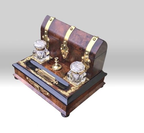 Stunning Brass Bound Burr Walnut Antique Writing Box