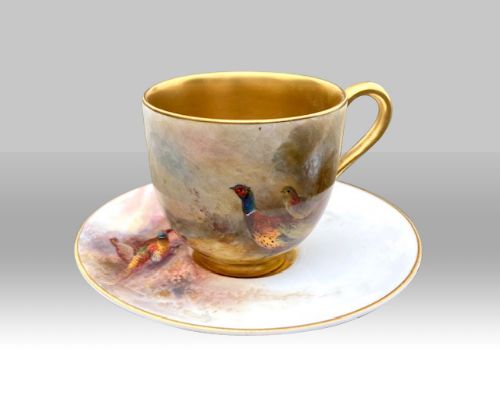 Antique Royal Worcester James Stinton Coffee Cup And Saucer
