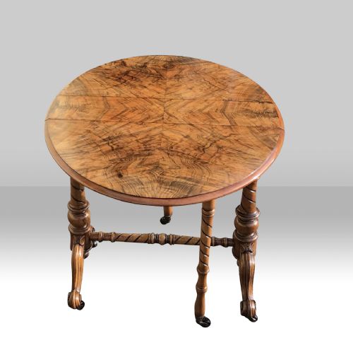 ANTIQUE FIGURED WALNUT BABY SUTHERLAND DROP LEAF TABLE - ADDITIONAL PHOTO 2