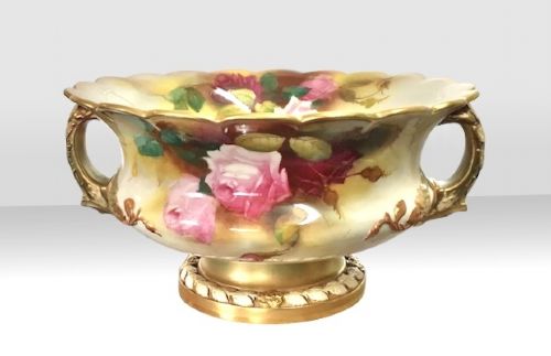 Beautiful Large Antique Royal Worcester Rose Jardiniere Bowl Vase