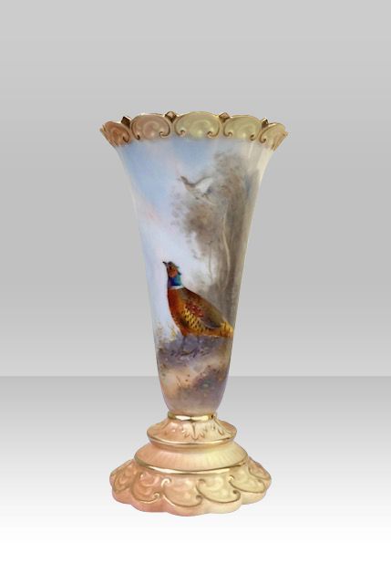 Antique Royal Worcester James Stinton Pheasant Vase