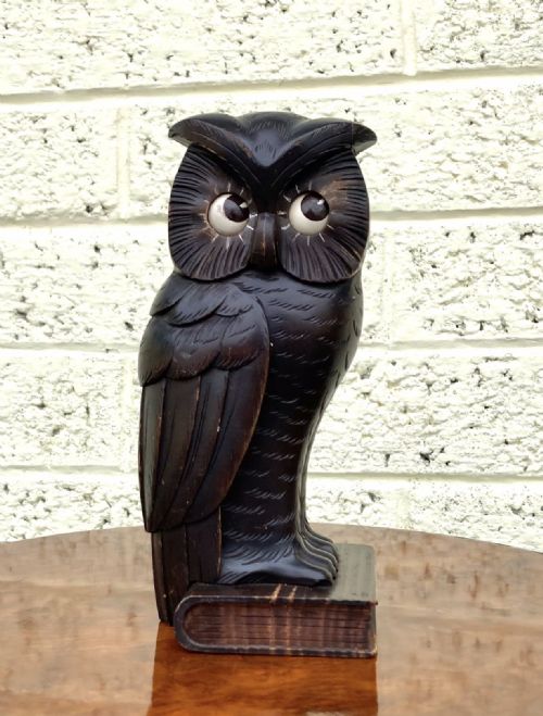 Rare Antique Osuhr / Oswald Carved Owl Rolling/googly Eye Clock C1926