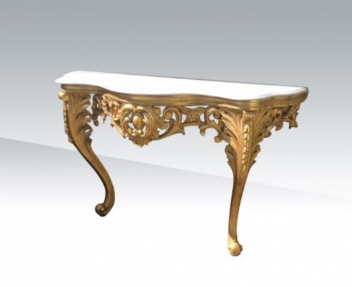 Antique Gilt Carved Serpentine Shaped Console Side Table