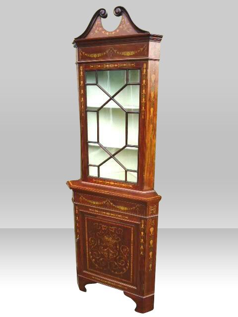 Antique Inlaid Mahogany Corner Cabinet