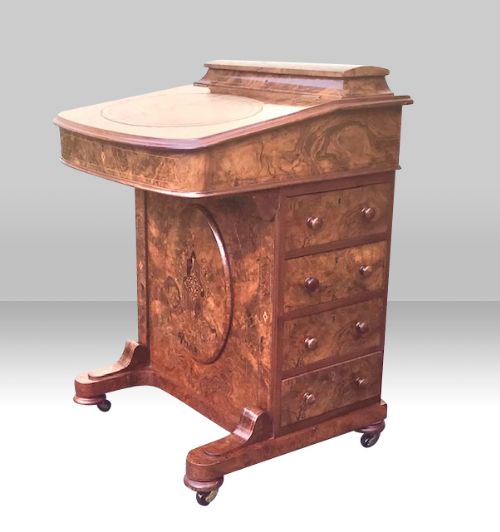 Quality Inlaid Burr Walnut Antique  Davenport