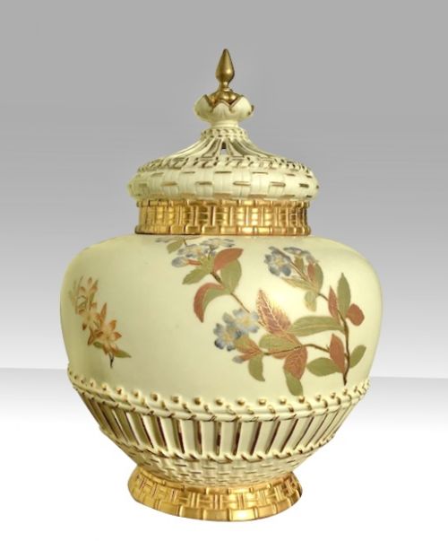 Large Ivory Antique Royal Worcester Pot Pourri with Crown Cover