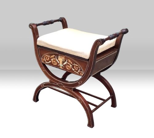 Mahogany X Frame Antique Dressing Piano Stool