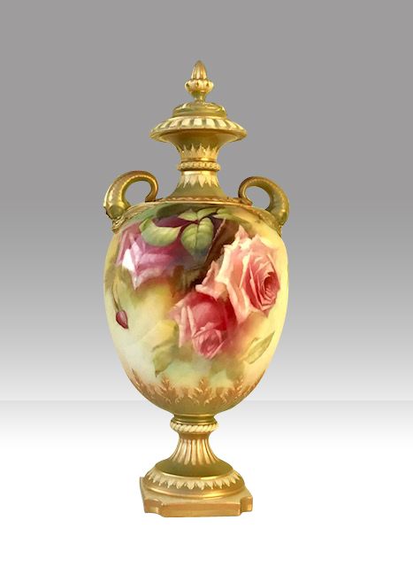 Royal Worcester Roses Pedestal Vase and Cover.