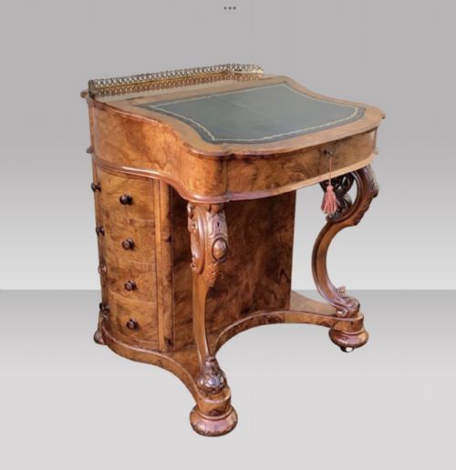 Very Unusual Shaped Victorian Burr Walnut Antique Davenport
