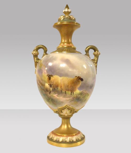 Antique Royal Worcester Harry Davis Sheep Vase