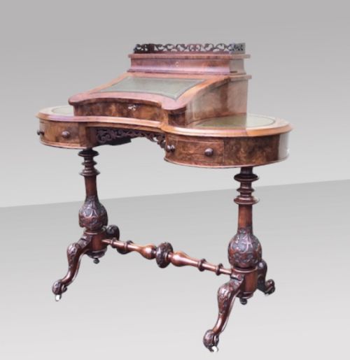 BURR WALNUT KIDNEY SHAPED ANTIQUE DESK42INS X 40INS X 21INS DEEP - ADDITIONAL PHOTO 1