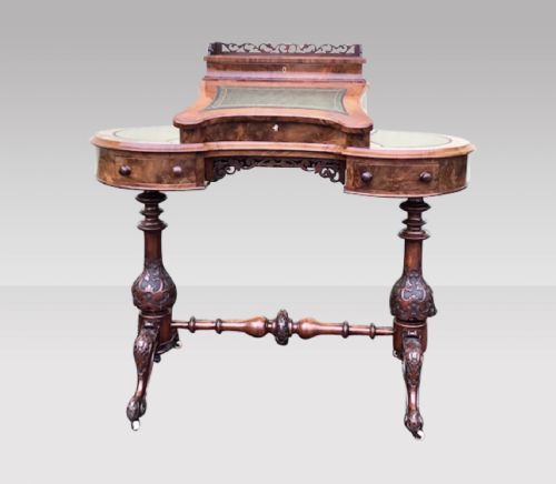 BURR WALNUT KIDNEY SHAPED ANTIQUE DESK42INS X 40INS X 21INS DEEP - ADDITIONAL PHOTO 3