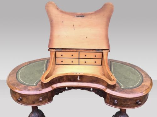 BURR WALNUT KIDNEY SHAPED ANTIQUE DESK42INS X 40INS X 21INS DEEP - ADDITIONAL PHOTO 4