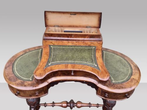 BURR WALNUT KIDNEY SHAPED ANTIQUE DESK42INS X 40INS X 21INS DEEP - ADDITIONAL PHOTO 7
