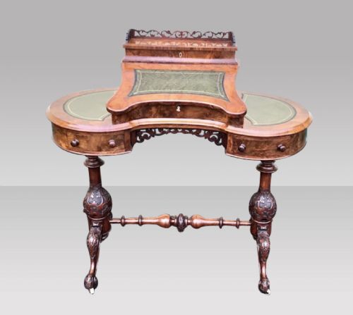 BURR WALNUT KIDNEY SHAPED ANTIQUE DESK42INS X 40INS X 21INS DEEP - ADDITIONAL PHOTO 8