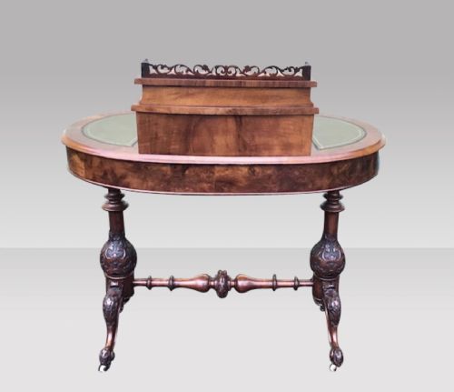 BURR WALNUT KIDNEY SHAPED ANTIQUE DESK42INS X 40INS X 21INS DEEP - ADDITIONAL PHOTO 9