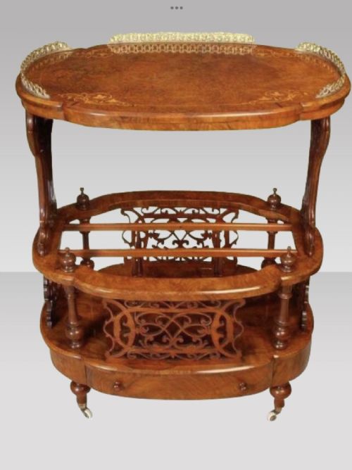 MAGNIFICENT INLAID BURR WALNUT OVAL ANTIQUE CANTERBURY LAMP TABLE - ADDITIONAL PHOTO 1