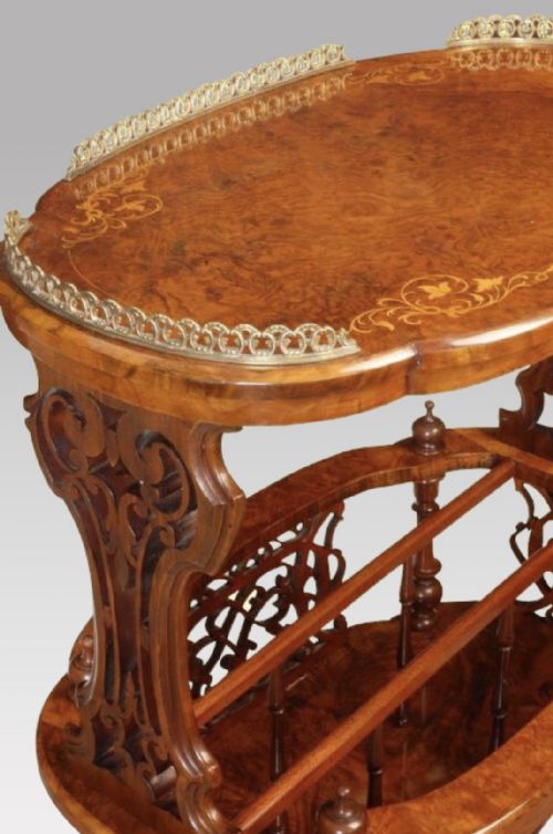 MAGNIFICENT INLAID BURR WALNUT OVAL ANTIQUE CANTERBURY LAMP TABLE - ADDITIONAL PHOTO 2