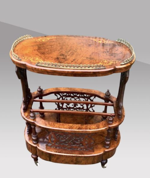 MAGNIFICENT INLAID BURR WALNUT OVAL ANTIQUE CANTERBURY LAMP TABLE - ADDITIONAL PHOTO 5
