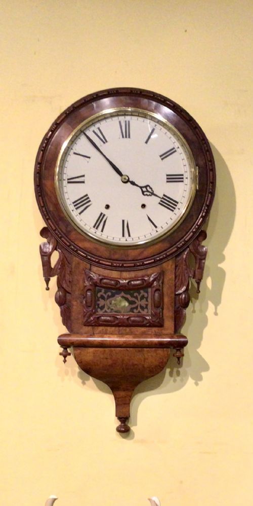 Rare Antique Burr Walnut Drop Dial Wall Clock