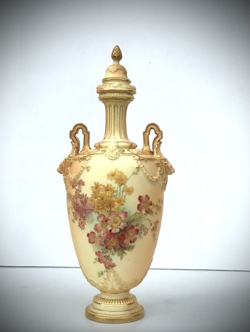 Antique Royal Worcester Blush Ivory Painted Vase