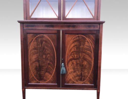 ANTIQUE INLAID MAHOGANY CABINETBOOKCASE - ADDITIONAL PHOTO 2