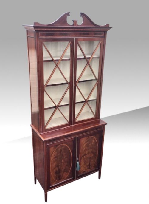 ANTIQUE INLAID MAHOGANY CABINETBOOKCASE - ADDITIONAL PHOTO 4
