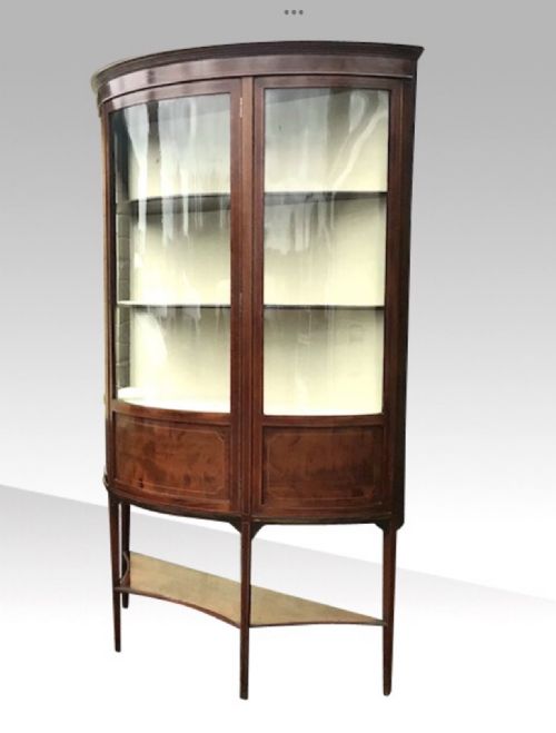 ANTIQUE MAHOGANY BOW FRONT DISPLAY CABINET VITRINE - ADDITIONAL PHOTO 1