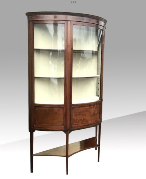 ANTIQUE MAHOGANY BOW FRONT DISPLAY CABINET VITRINE - ADDITIONAL PHOTO 2