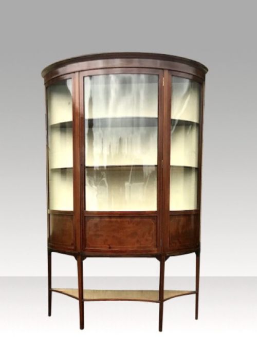 ANTIQUE MAHOGANY BOW FRONT DISPLAY CABINET VITRINE - ADDITIONAL PHOTO 3
