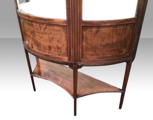 ANTIQUE MAHOGANY BOW FRONT DISPLAY CABINET VITRINE - ADDITIONAL PHOTO 4