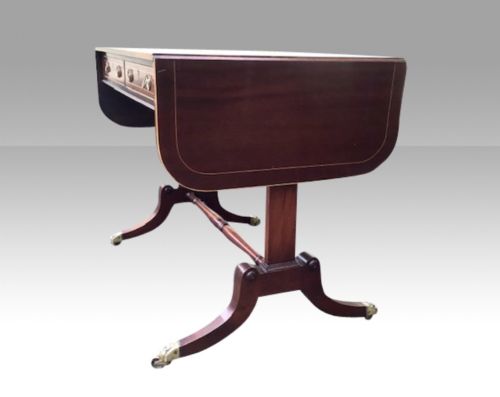 ANTIQUE EDWARDIAN INLAID MAHOGANY SOFA TABLE - ADDITIONAL PHOTO 3