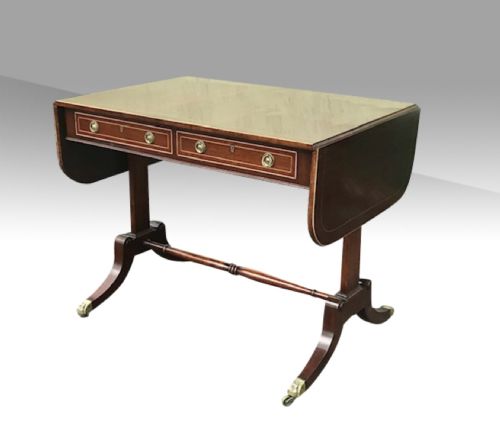 ANTIQUE EDWARDIAN INLAID MAHOGANY SOFA TABLE - ADDITIONAL PHOTO 4