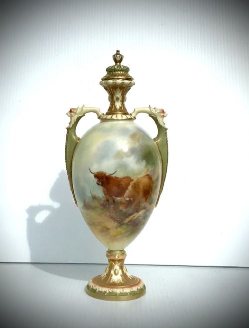 Antique Royal Worcester Vase,harry Stinton,highland Cattle