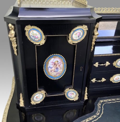 ANTIQUE EBONISED ORMOLU MOUNTED BONHEUR DU JOUR DESK - ADDITIONAL PHOTO 9