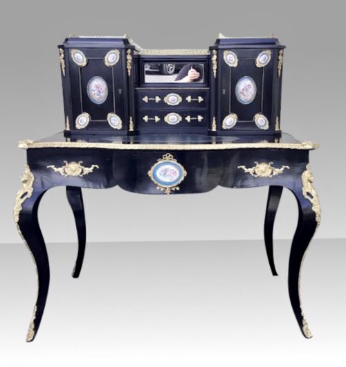 ANTIQUE EBONISED ORMOLU MOUNTED BONHEUR DU JOUR DESK - ADDITIONAL PHOTO 13