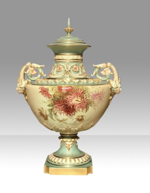 Majestic Antique Royal Worcester Edward Raby Vase and Cover
