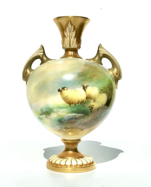Antique Royal Worcester Harry Davis Sheep Vase
