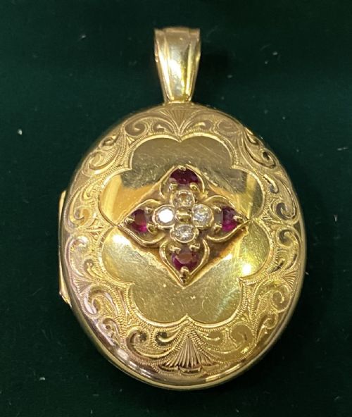 Ruby  and Diamond 18ct Gold Locket