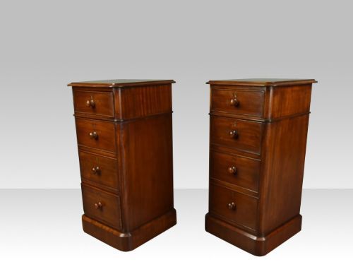 Pair of Narrow Antique Mahogany Bedside Cabinets, Chests of Drawers