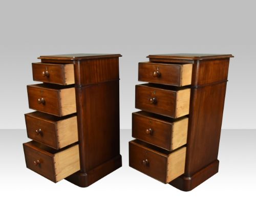 fig 1. Pair of narrow antique mahogany bedside cabinets, chests of drawers