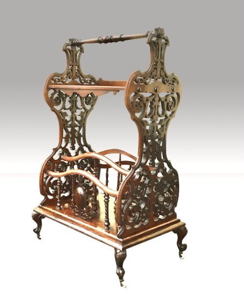 Antique Walnut Canterbury Magazine Rack